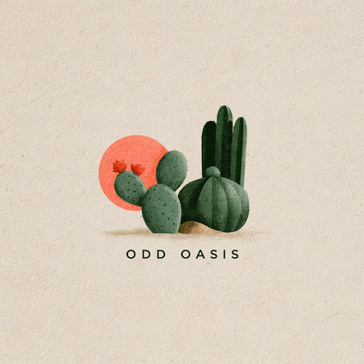 Odd Oasis logo: cacti in front of a coral sun